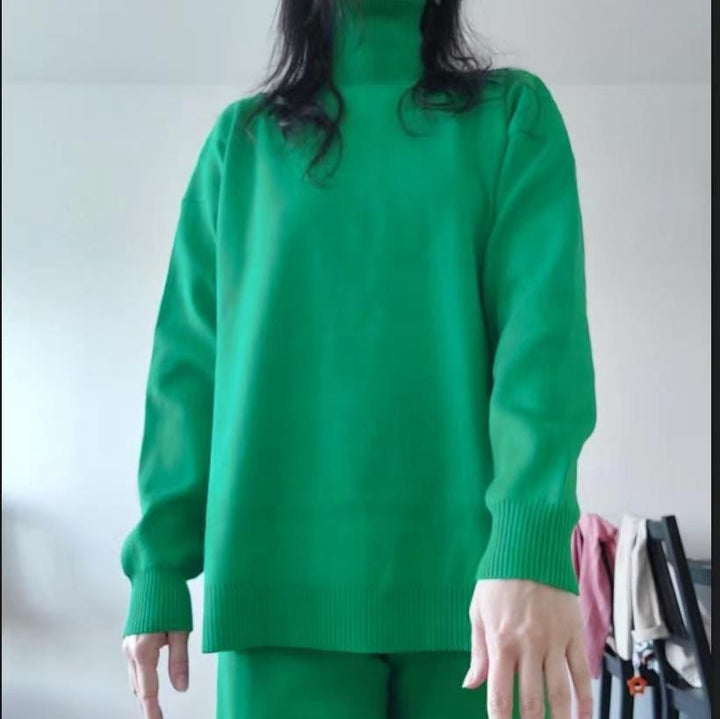 Damer Casual stickad set med hög krage och vida ben Mirla-Eva Jonsson