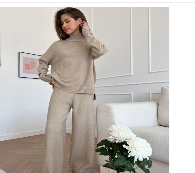 Damer Casual stickad set med hög krage och vida ben Mirla-Eva Jonsson