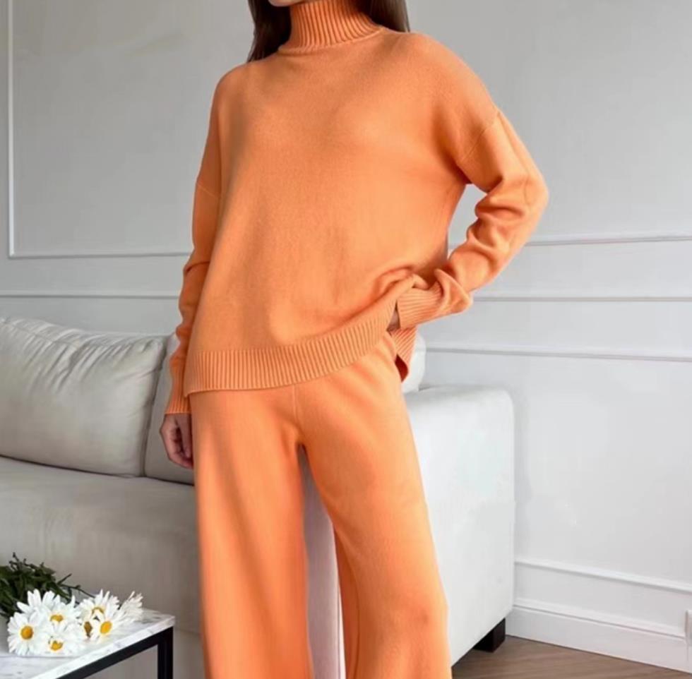 Damer Casual stickad set med hög krage och vida ben Mirla-Eva Jonsson