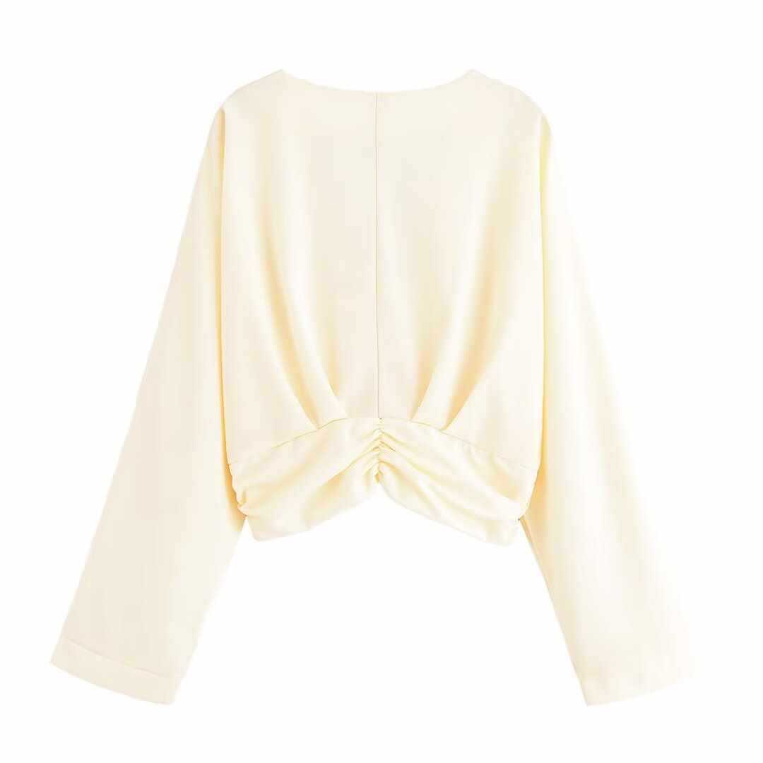 Damer Chic Cropped Pullover med rynkning och knapppdetaljer Mirla-Eva Jonsson