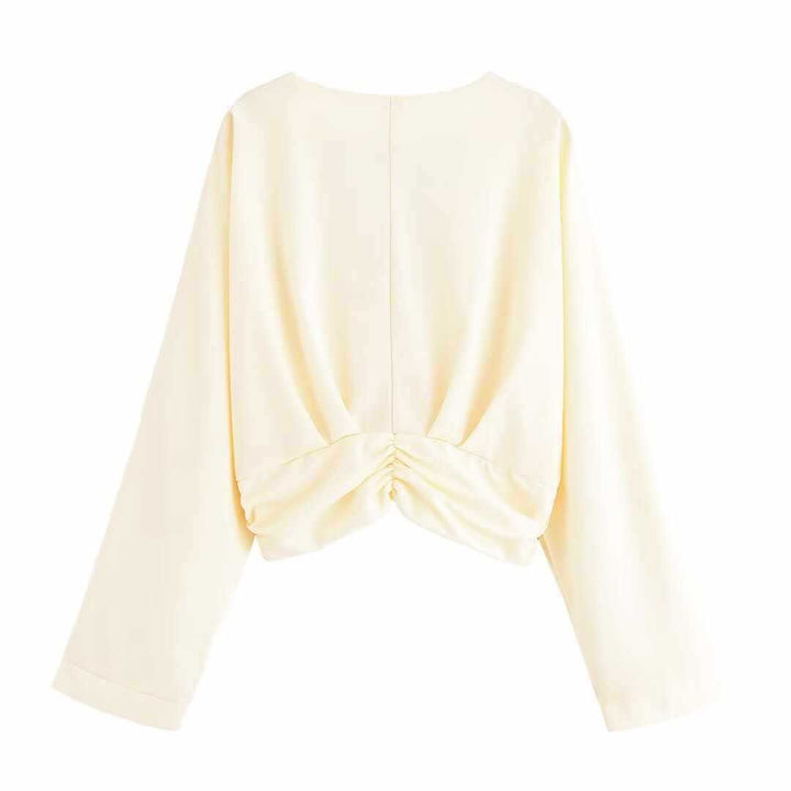 Damer Chic Cropped Pullover med rynkning och knapppdetaljer Mirla-Eva Jonsson