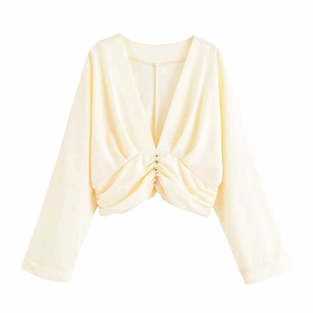 Damer Chic Cropped Pullover med rynkning och knapppdetaljer Mirla-Eva Jonsson