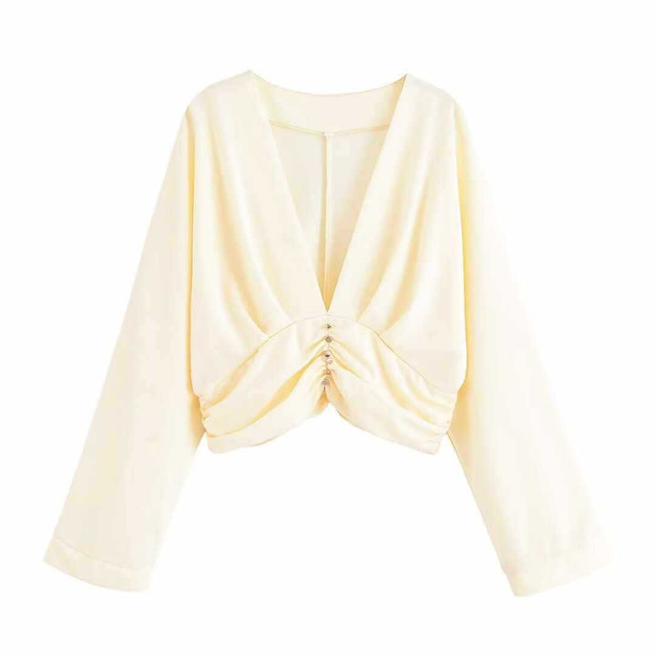 Damer Chic Cropped Pullover med rynkning och knapppdetaljer Mirla-Eva Jonsson