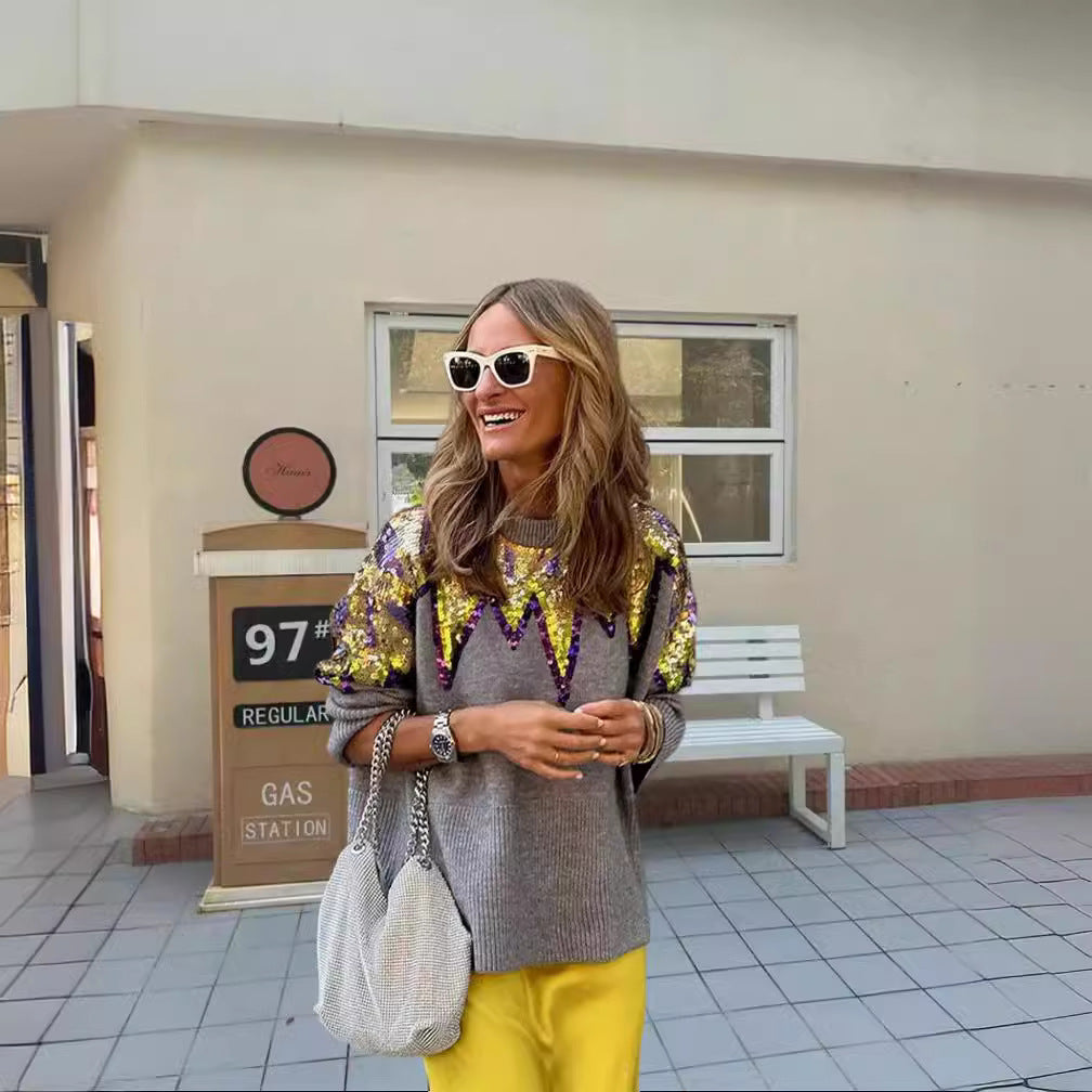 Damer Chic Glitter-tröja med trendig färgdesign Eva Jonsson-Eva Jonsson