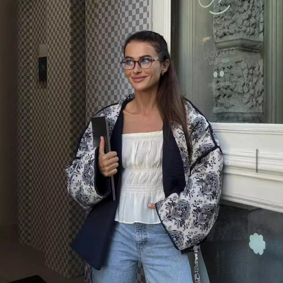 Damer Chic Jacka med Blommönster och Justerbart Bälte Mirla-Eva Jonsson