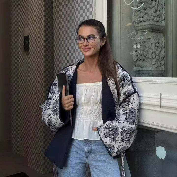 Damer Chic Jacka med Blommönster och Justerbart Bälte Mirla-Eva Jonsson
