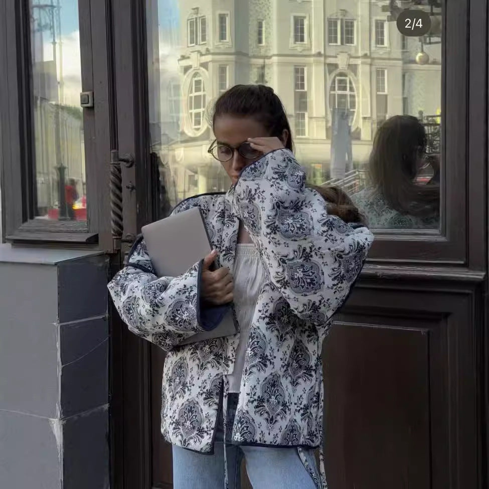 Damer Chic Jacka med Blommönster och Justerbart Bälte Mirla-Eva Jonsson