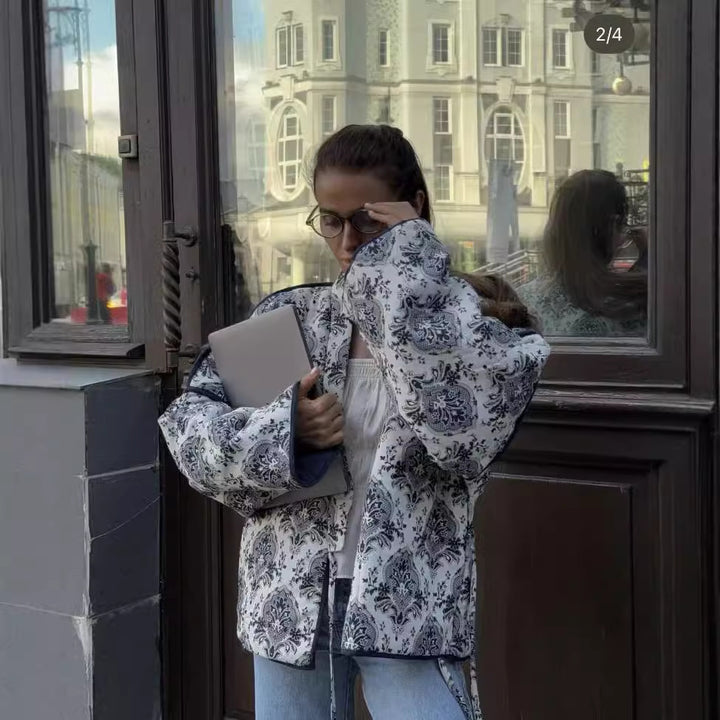 Damer Chic Jacka med Blommönster och Justerbart Bälte Mirla-Eva Jonsson