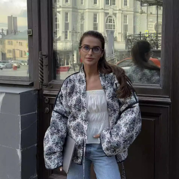 Damer Chic Jacka med Blommönster och Justerbart Bälte Mirla-Eva Jonsson