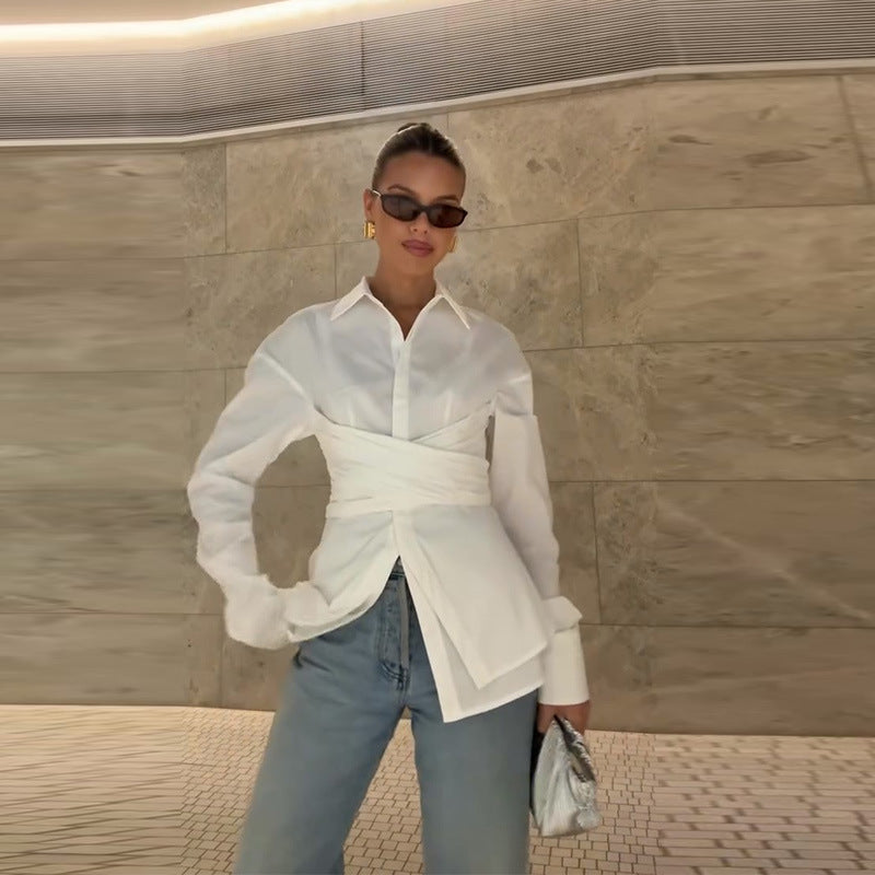 Damer Chic skuren blus med omslagslook Mirla-Eva Jonsson