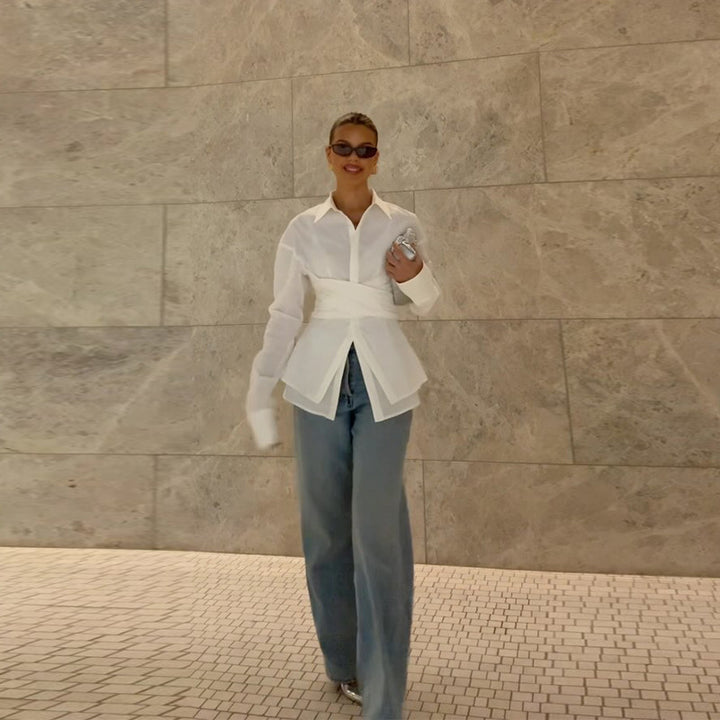 Damer Chic skuren blus med omslagslook Mirla-Eva Jonsson