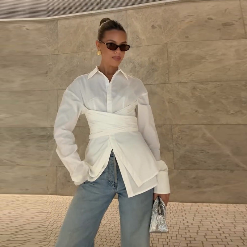 Damer Chic skuren blus med omslagslook Mirla-Eva Jonsson