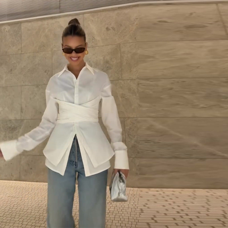 Damer Chic skuren blus med omslagslook Mirla-Eva Jonsson