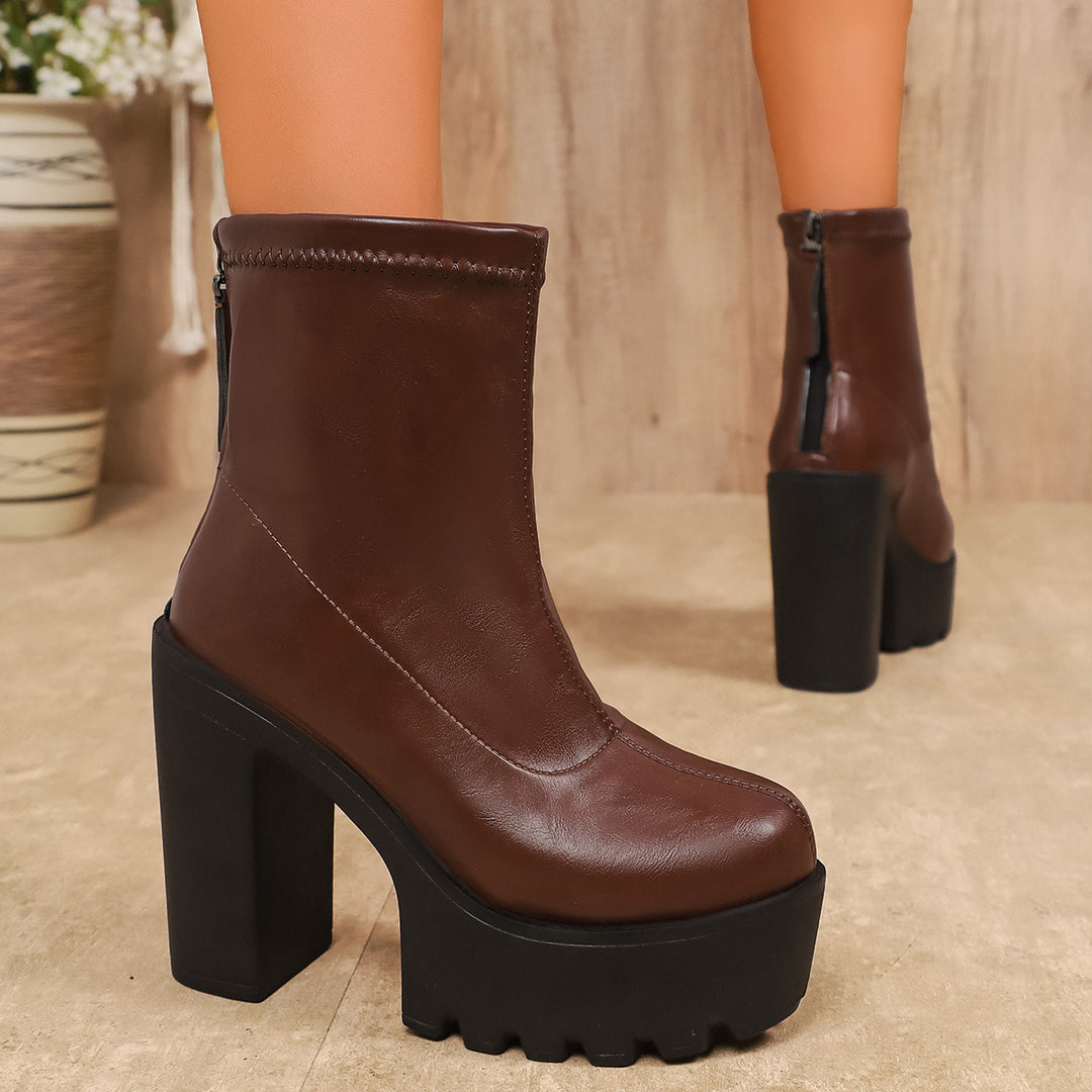 Damer Chunky Klackboots med zip-design Mirla-Eva Jonsson