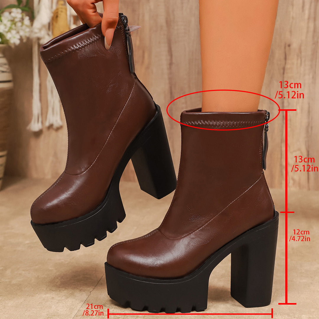Damer Chunky Klackboots med zip-design Mirla-Eva Jonsson