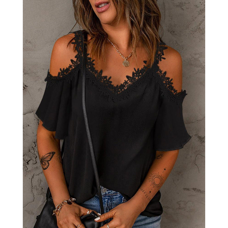 Damer Cold-Shoulder Spetsdetalj Topp Eva Jonsson-Eva Jonsson