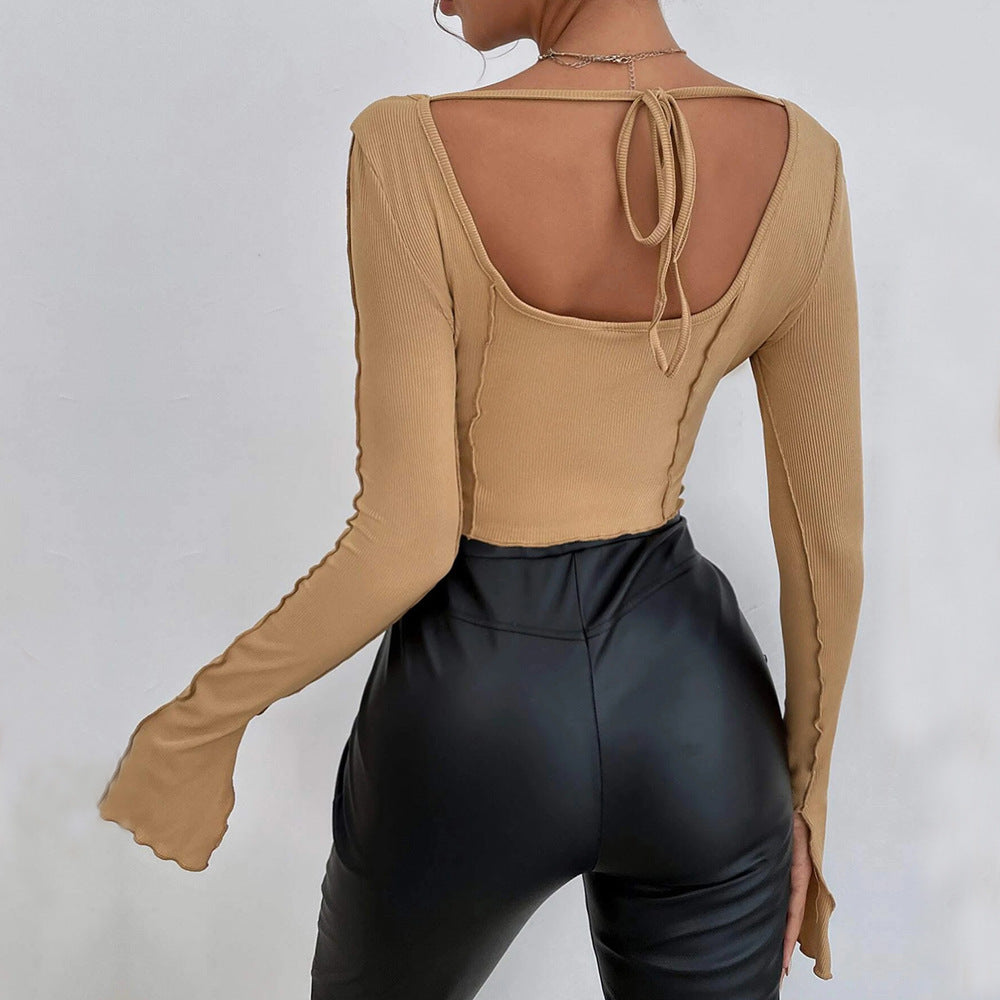 Damer Couture Crop Top med fyrkantig halsringning och långa ärmar Mirla-Eva Jonsson