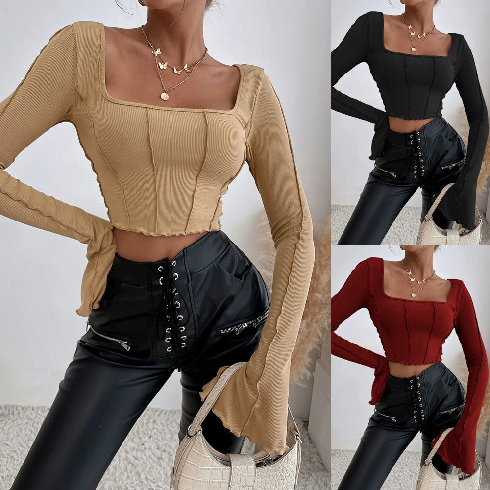 Damer Couture Crop Top med fyrkantig halsringning och långa ärmar Mirla-Eva Jonsson