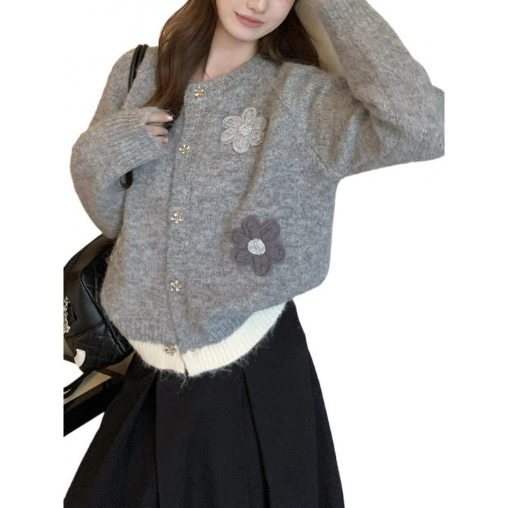 Damer Cozy Cardigan med Blomsterapplikationer Mirla-Eva Jonsson