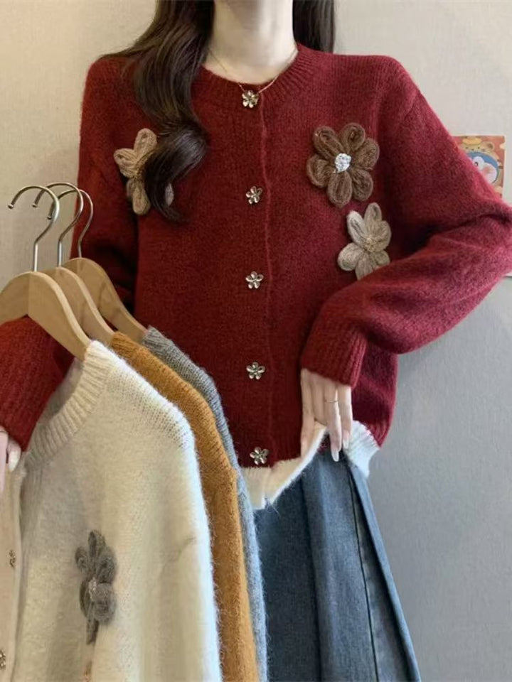 Damer Cozy Cardigan med Blomsterapplikationer Mirla-Eva Jonsson