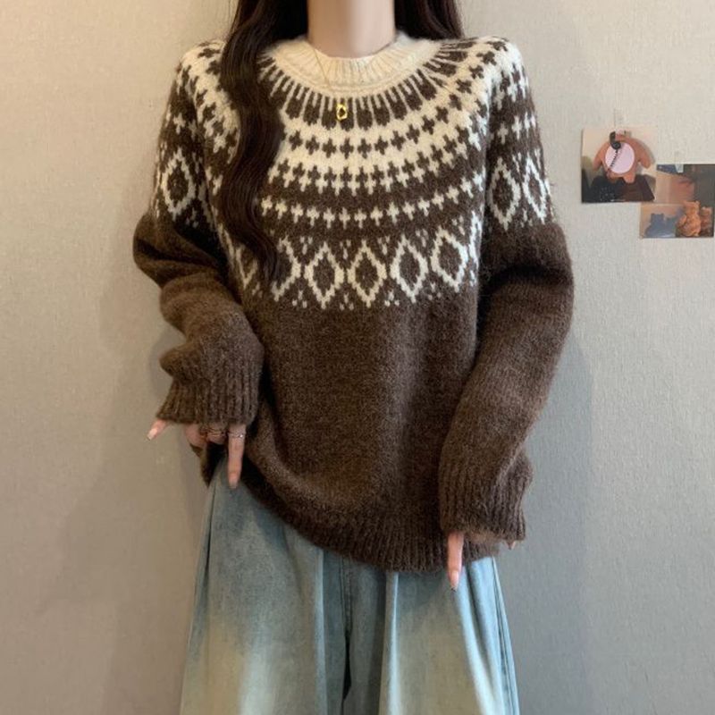 Damer Cozy Knit Tröja med Nordiskt Mönster Mirla-Eva Jonsson