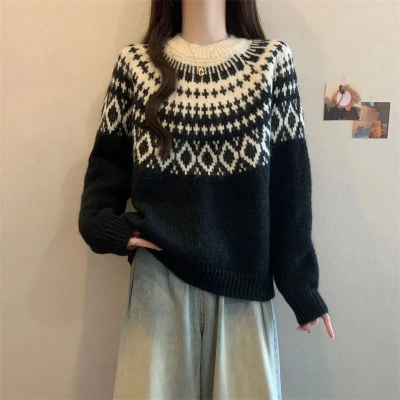 Damer Cozy Knit Tröja med Nordiskt Mönster Mirla-Eva Jonsson