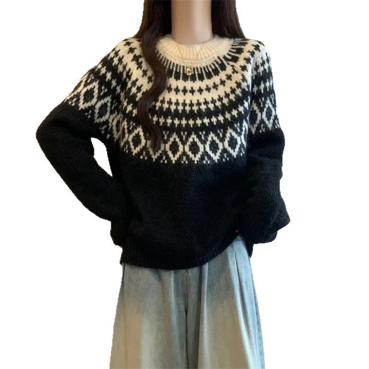 Damer Cozy Knit Tröja med Nordiskt Mönster Mirla-Eva Jonsson