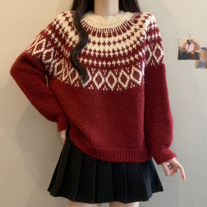 Damer Cozy Knit Tröja med Nordiskt Mönster Mirla-Eva Jonsson
