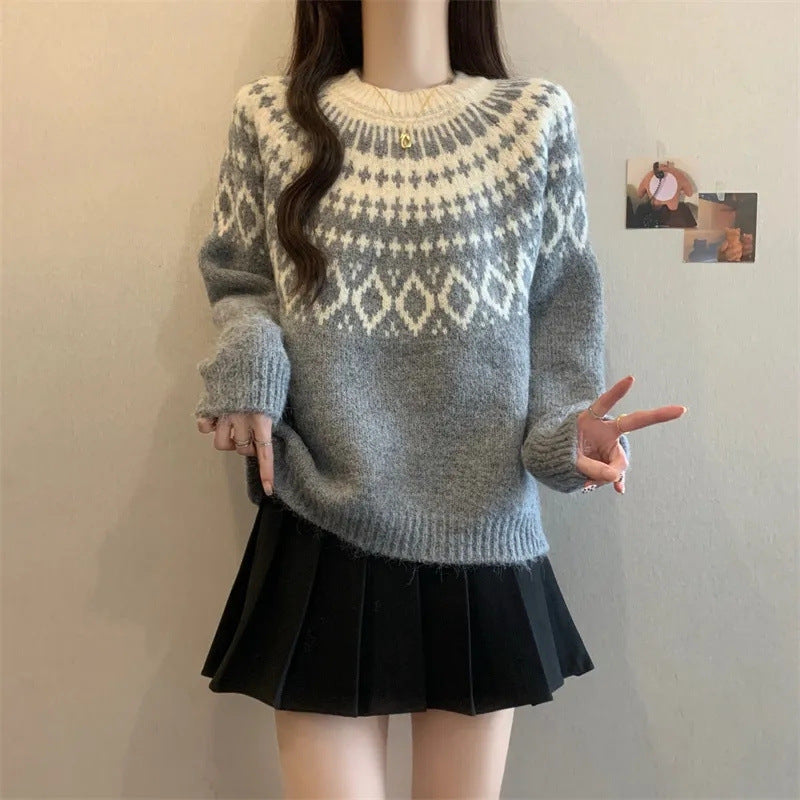 Damer Cozy Knit Tröja med Nordiskt Mönster Mirla-Eva Jonsson