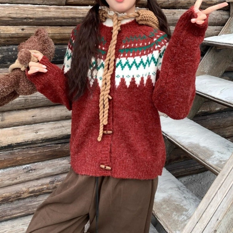 Damer Cozy Knit Tröja med Traditionellt Norskt Mönster och Huva Mirla-Eva Jonsson