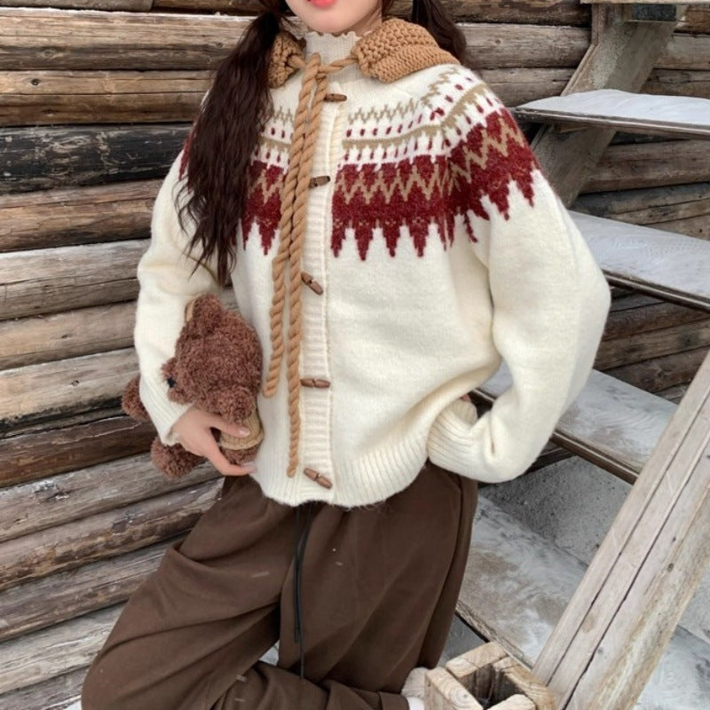 Damer Cozy Knit Tröja med Traditionellt Norskt Mönster och Huva Mirla-Eva Jonsson