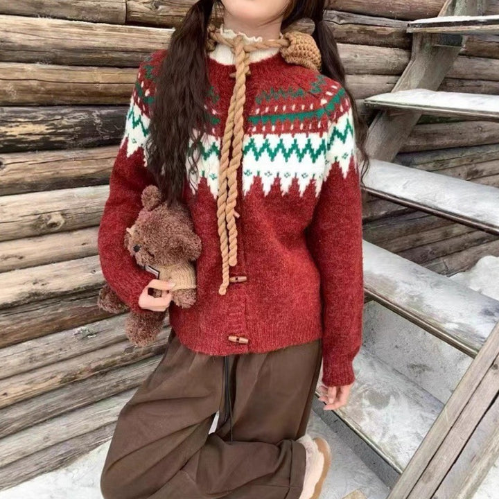 Damer Cozy Knit Tröja med Traditionellt Norskt Mönster och Huva Mirla-Eva Jonsson