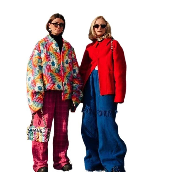 Damer Cozy Quilted Jacket med Färgglad Design och Voluminösa Ärmar Mirla-Eva Jonsson