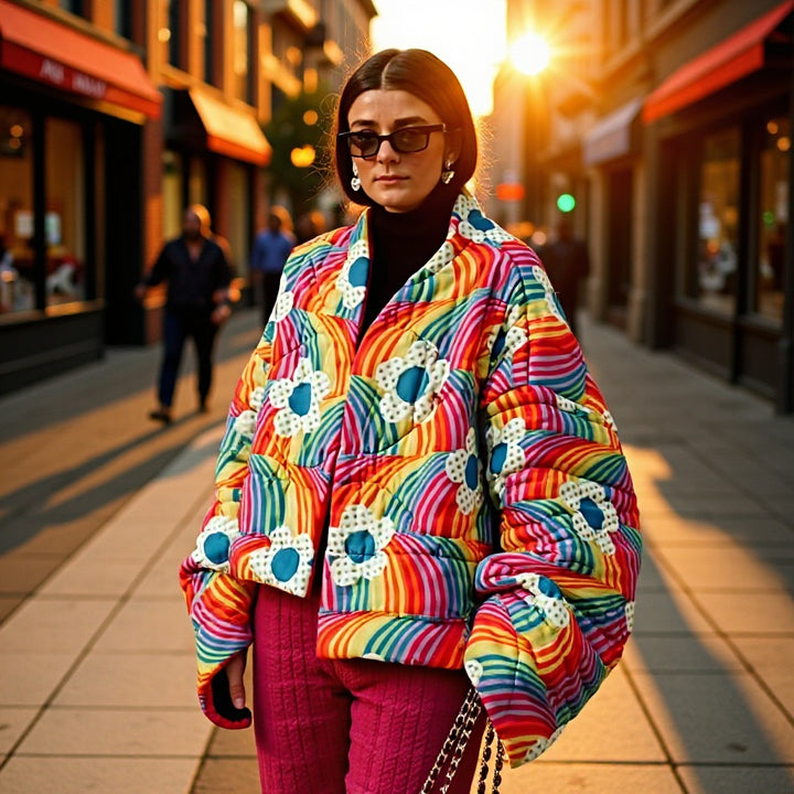Damer Cozy Quilted Jacket med Färgglad Design och Voluminösa Ärmar Mirla-Eva Jonsson
