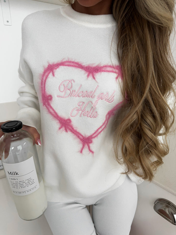 Damer Cozy Sweater med Hjärta Broderi Mirla-Eva Jonsson