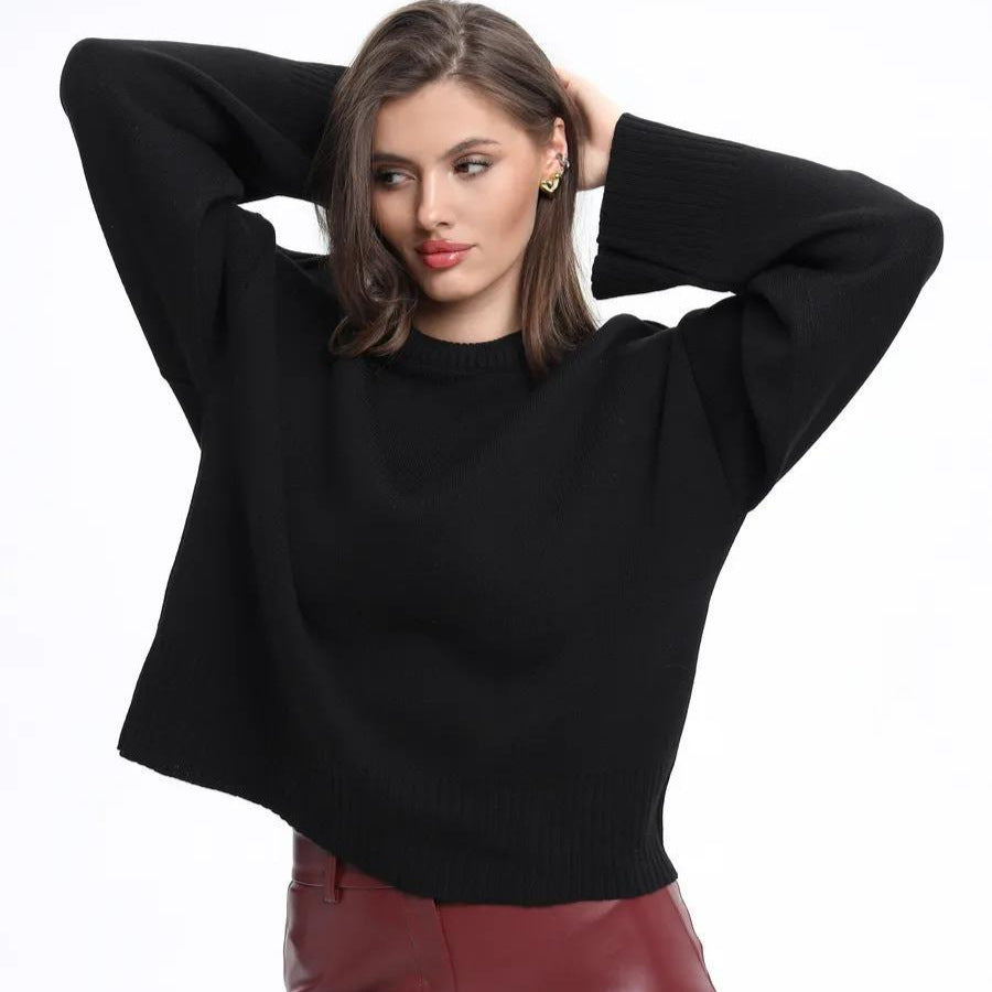 Damer Cozy Sweater med Löst Snitt och Texturerad Stickad Mönster Mirla-Eva Jonsson