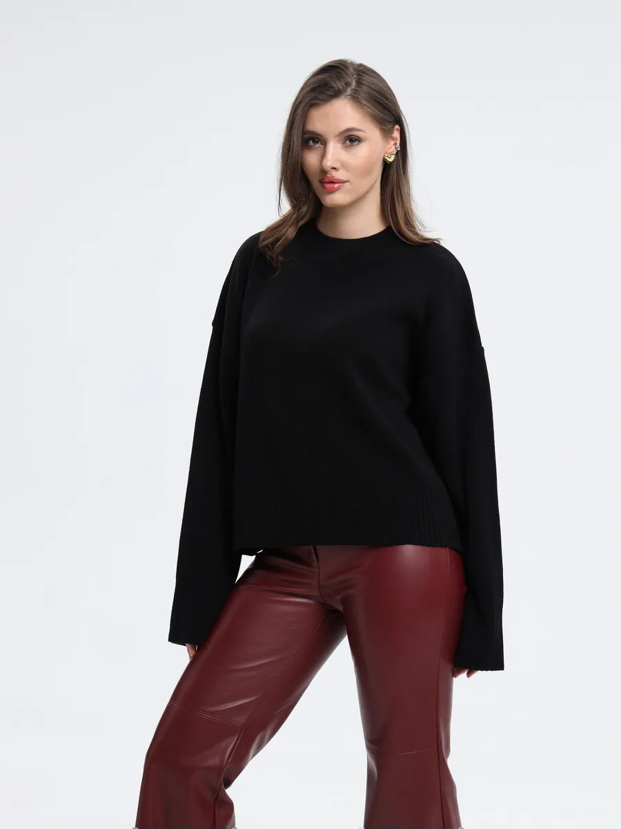 Damer Cozy Sweater med Löst Snitt och Texturerad Stickad Mönster Mirla-Eva Jonsson