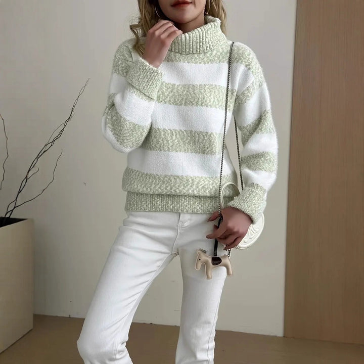 Damer Cozy Tröja med Hög Krage och Randig Design Mirla-Eva Jonsson