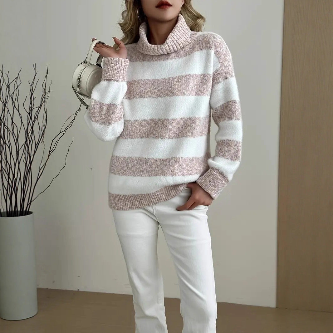 Damer Cozy Tröja med Hög Krage och Randig Design Mirla-Eva Jonsson