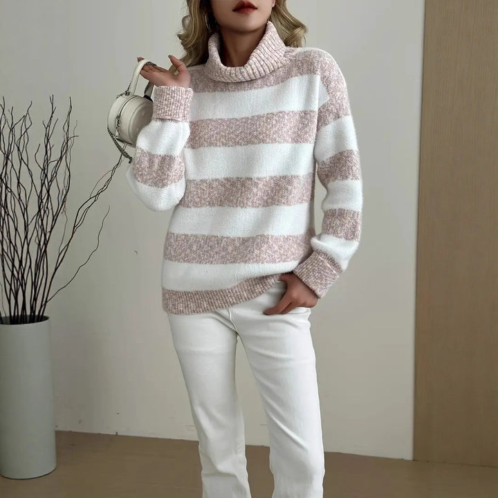 Damer Cozy Tröja med Hög Krage och Randig Design Mirla-Eva Jonsson