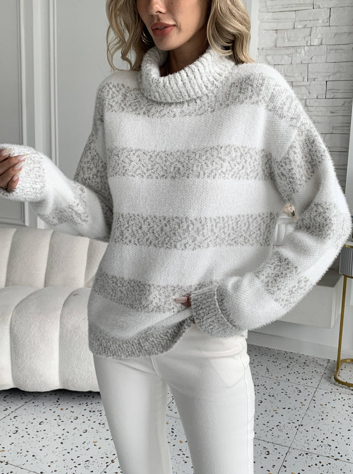 Damer Cozy Tröja med Hög Krage och Randig Design Mirla-Eva Jonsson