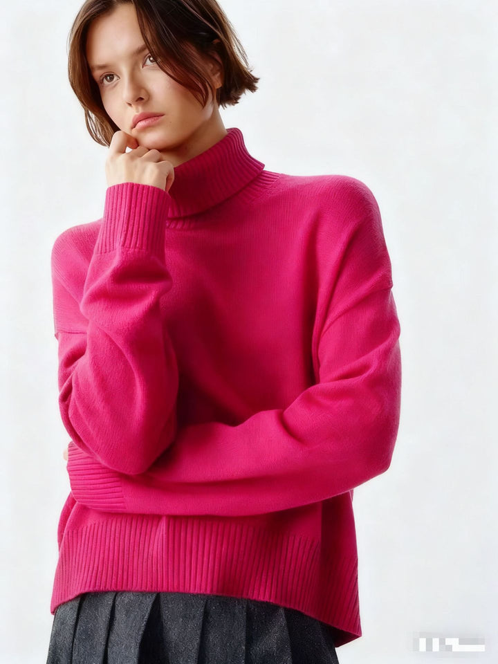Damer Cozy Turtleneck Tröja med Oversized Snitt och Fin Ribbad Struktur Mirla-Eva Jonsson