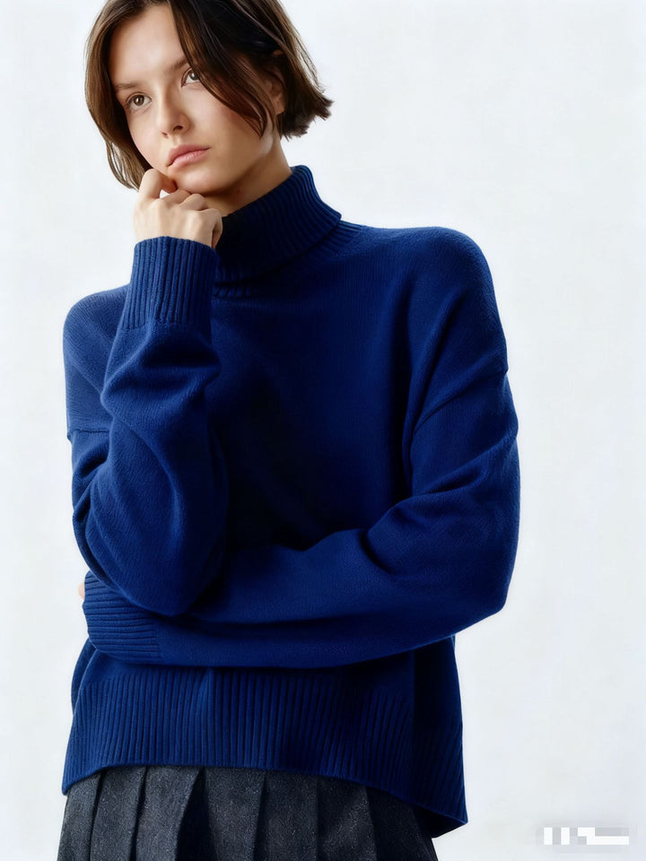 Damer Cozy Turtleneck Tröja med Oversized Snitt och Fin Ribbad Struktur Mirla-Eva Jonsson