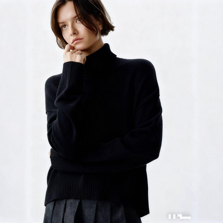 Damer Cozy Turtleneck Tröja med Oversized Snitt och Fin Ribbad Struktur Mirla-Eva Jonsson