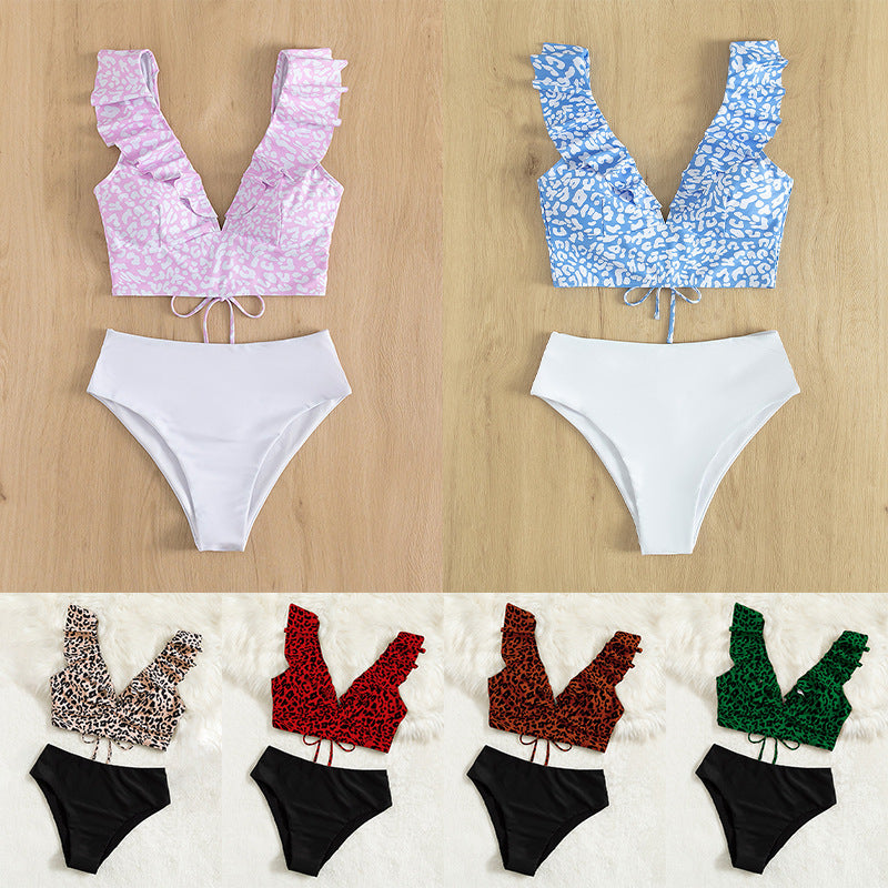 Damer Crop-Bikiniöverdel med volangdetaljer och djurmönster Mirla-Eva Jonsson
