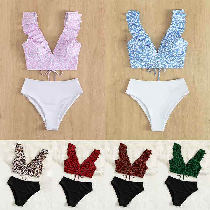 Damer Crop-Bikiniöverdel med volangdetaljer och djurmönster Mirla-Eva Jonsson