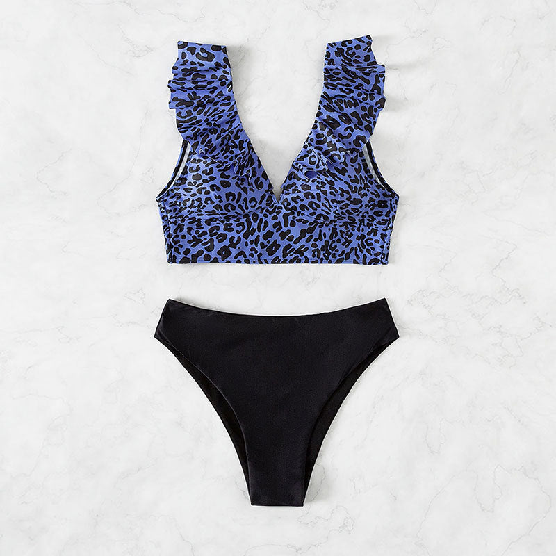 Damer Crop-Bikiniöverdel med volangdetaljer och djurmönster Mirla-Eva Jonsson