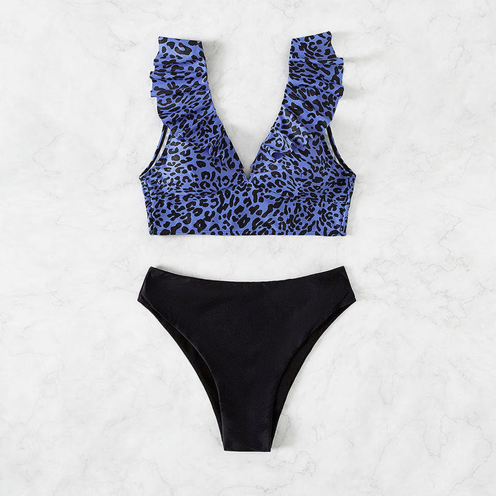 Damer Crop-Bikiniöverdel med volangdetaljer och djurmönster Mirla-Eva Jonsson