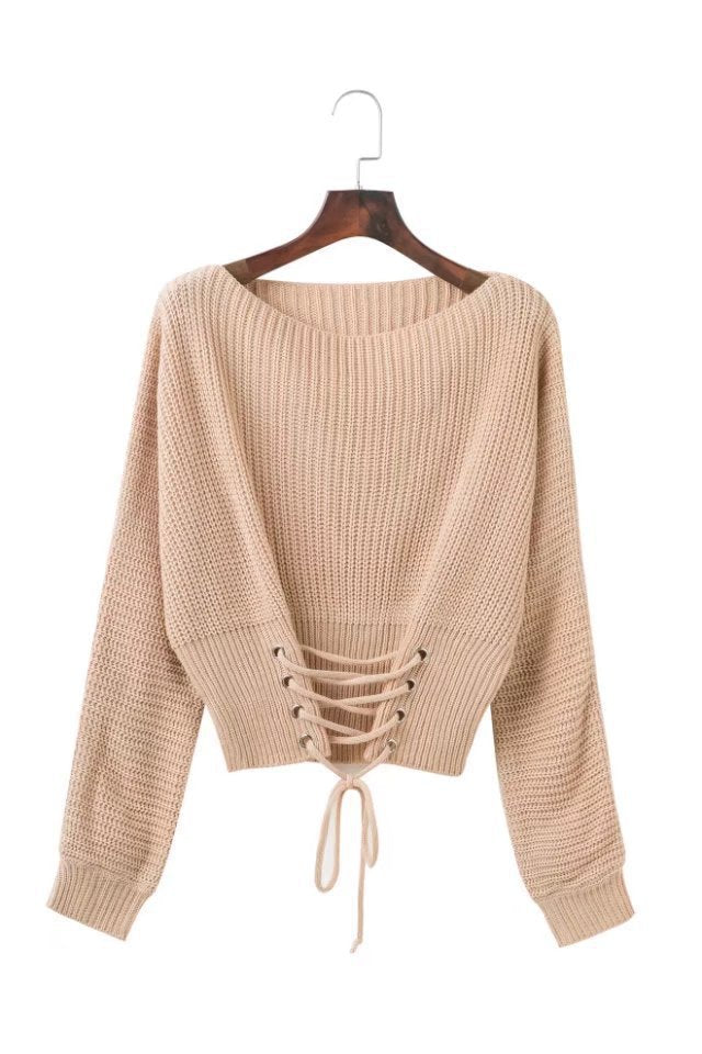 Damer Crop-Stricktröja med Lacedetalj Mirla-Eva Jonsson