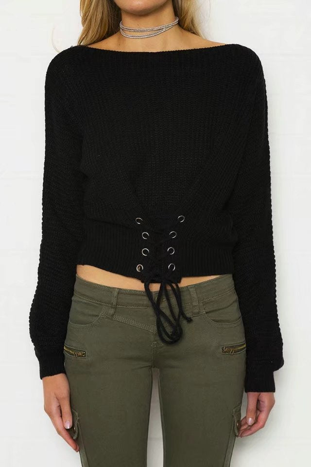 Damer Crop-Stricktröja med Lacedetalj Mirla-Eva Jonsson